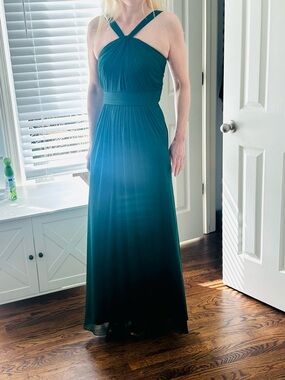 David's Bridal Emerald Green Chiffon Halter Bridesmaid Prom Homecoming Dress 2